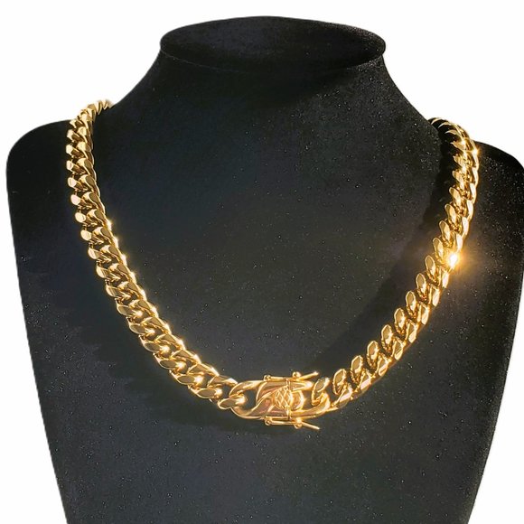 Other - Mens 24" Locking Clasp 18K Gold Cuban Chain Link Necklace 18 Karat Guys Jewelry